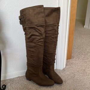 JustFab Brown Over-the-Knee Boots with Buckle